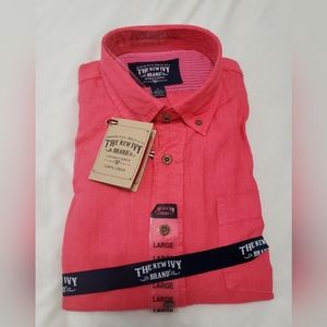 The New Ivy Brand • Long Sleeve Dress Shirt • Linen• Watermelon Red • Large